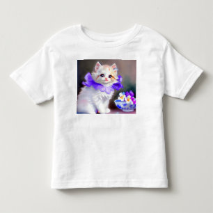 White Cat with Purple Flower Collar Painting Toddler T-shirt