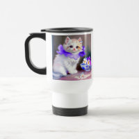 White Cat with Purple Flower Collar Painting