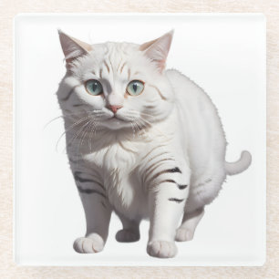 White Cat with Subtle Gray Tabby Markings Glass Coaster