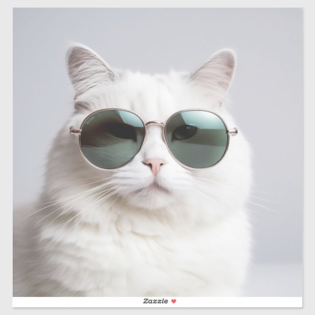 White cat with sunglasses, cool feline, lovely pet (Sheet)