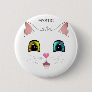 White Cat with Two Different Coloured Eyes 2 Inch Round Button