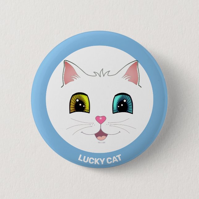 White Cat with Two Different Coloured Eyes 2 Inch Round Button (Front)