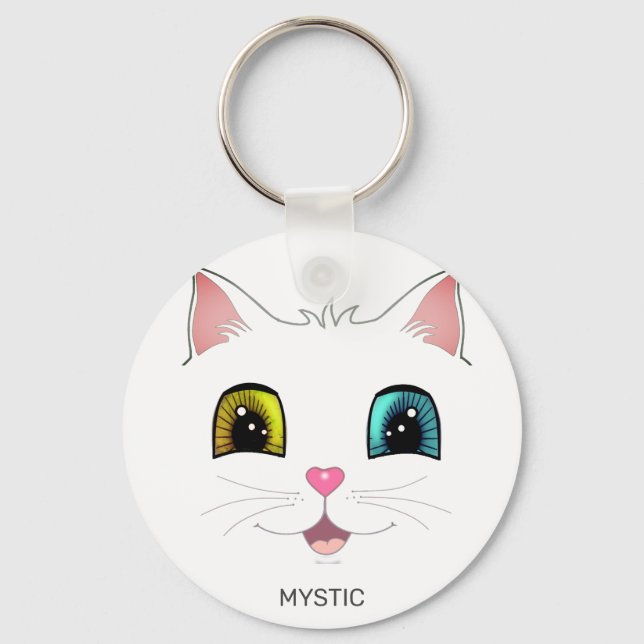 White Cat with Two Different Coloured Eyes Keychain (Front)