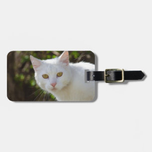 White Cat With Yellow Eyes Luggage Tag