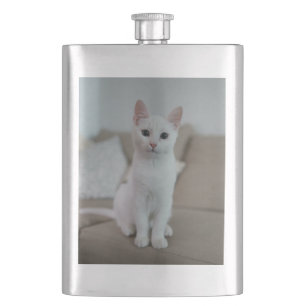White cat Zazzle_Growshop. Hip Flask