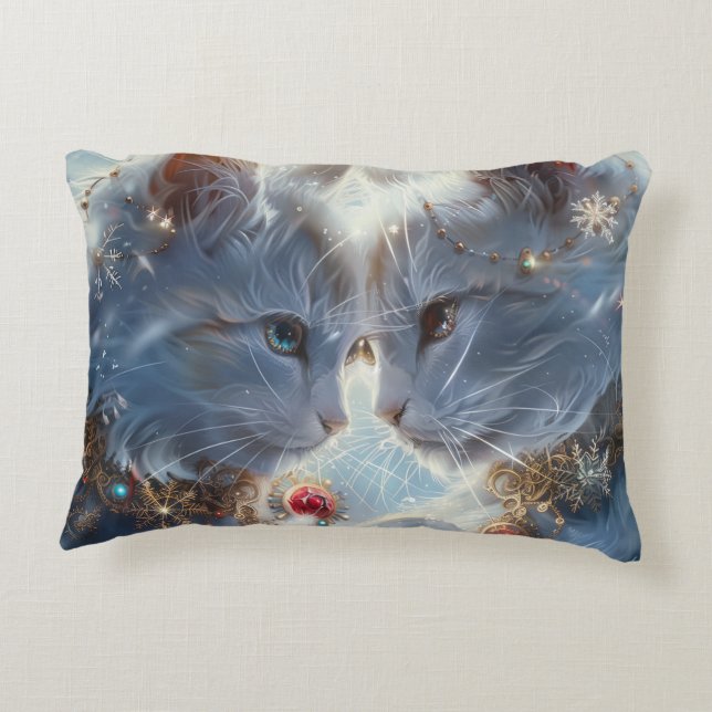 White Cats Digital Art Accent Pillow (Back)