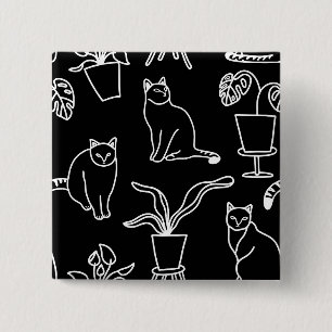 White cats on black 2 inch square button