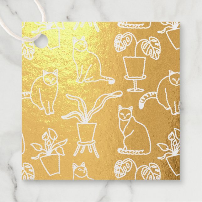 White cats on black favour tags (Front)