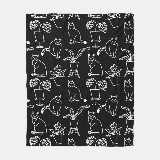 White cats on black fleece blanket (Front)
