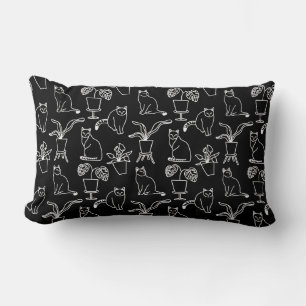 White cats on black lumbar pillow