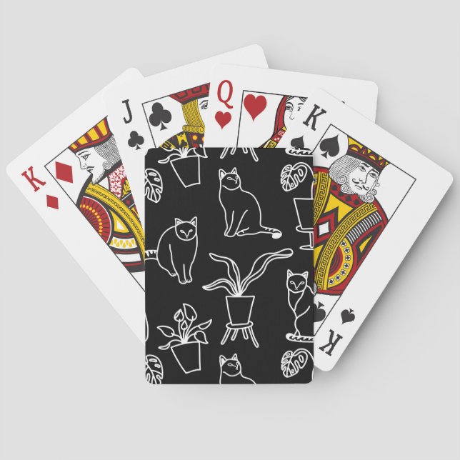 White cats on black playing cards (Back)