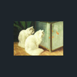 White Cats Watching Goldfish Canvas Print<br><div class="desc">White Cats Watching Goldfish | by Arthur Heyer | Art Location: Stern Art Dealers,  London,  UK | German Artist | Image Collection Number: BAL37038</div>