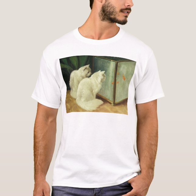 White Cats Watching Goldfish T-Shirt (Front)