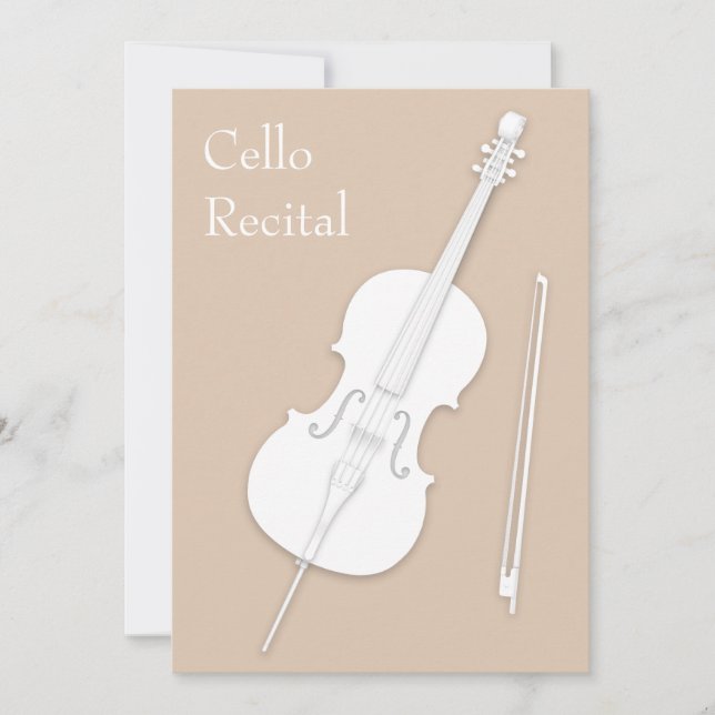 White Cello & Bow Music Recital Concert Beige Invitation (Front)