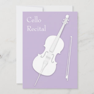 White Cello & Bow Music Recital Concert Lavender Invitation