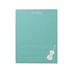 White Cello & Bow Personalized Music Class Aqua Notepad