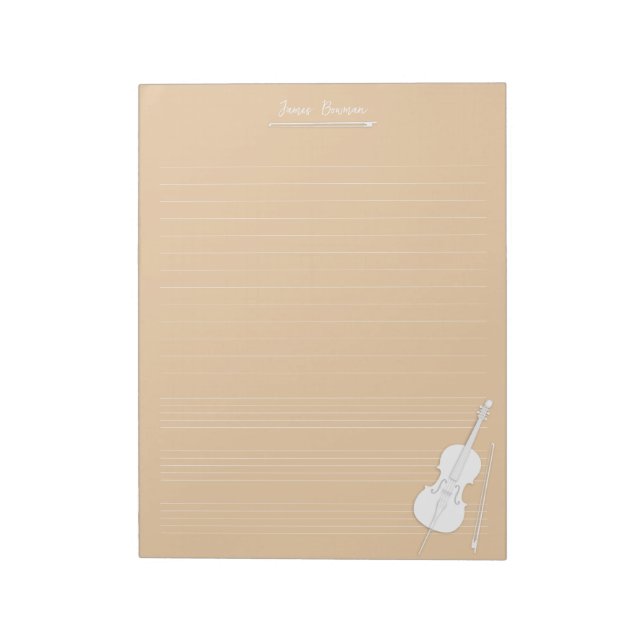 White Cello & Bow Personalized Music Class Beige Notepad (Rotated)