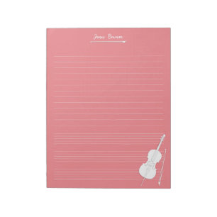 White Cello & Bow Personalized Music Class Mauve Notepad