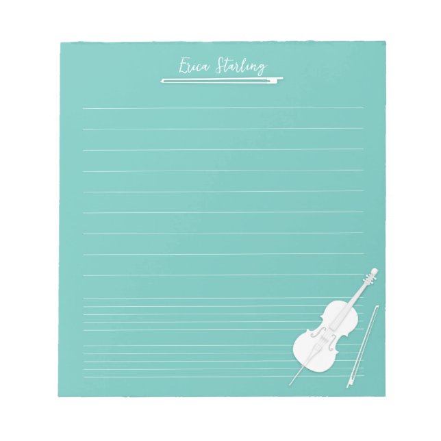 White Cello Personalized Music Lesson Aqua Notepad (Front)