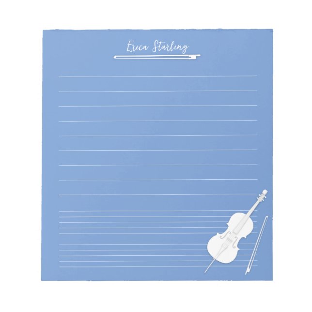 White Cello Personalized Music Lesson Dusky Blue Notepad (Front)