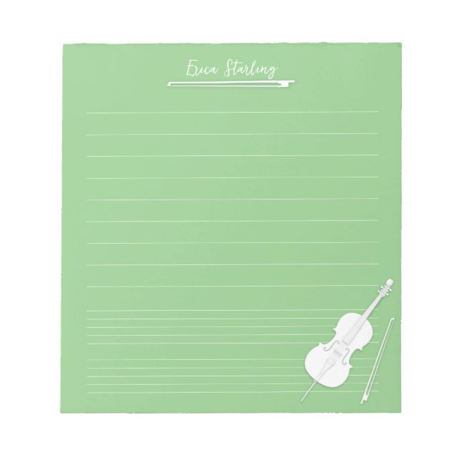 White Cello Personalized Music Lesson Pea Green Notepad (Front)