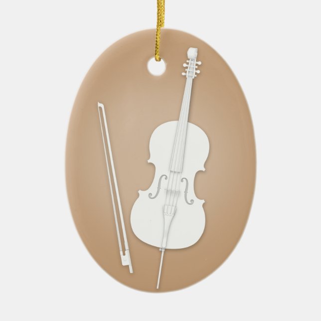 White Cello with Bow Custom Brown Music Ceramic Ornament (Front)