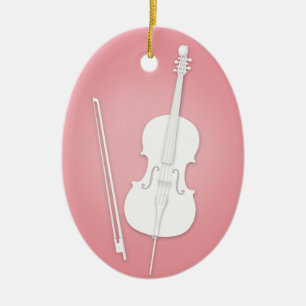 White Cello with Bow Custom Rose Pink Music Ceramic Ornament