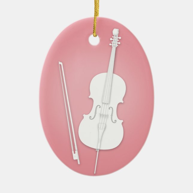 White Cello with Bow Custom Rose Pink Music Ceramic Ornament (Front)