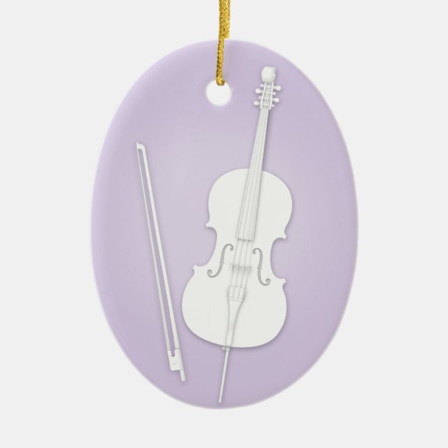 White Cello with Bow Lavender Custom Music Ceramic Ornament (Front)