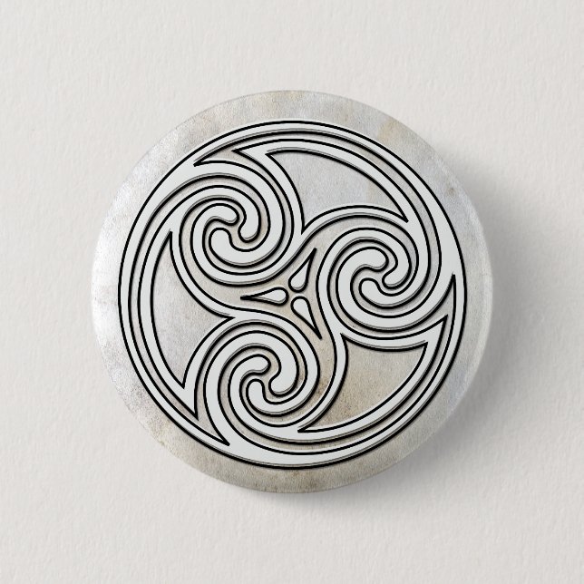 White Celtic Irish Knot Triskelion Marble Button (Front)