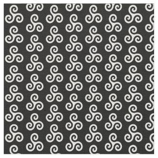 White Celtic Triple Spiral Triskele on Black Fabric