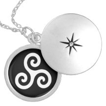 White Celtic Triple Spiral Triskele on Black