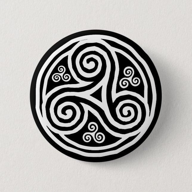 White celtic triskels on black 2 inch round button (Front)