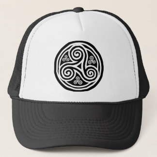 White celtic triskels on black trucker hat