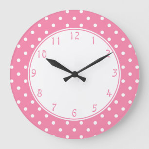 White centre Small White Polka Dots on hot pink Large Clock