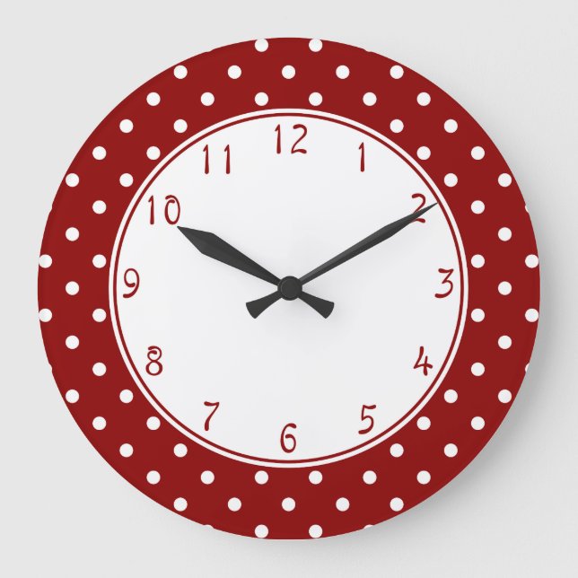 White centre Small White Polka dots red background Large Clock (Front)