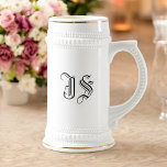 White Ceramic Beer Stein with Custom Initials<br><div class="desc">Easily personalize our ceramic beer stein with your own initials to make it extra special for yourself or as a gift. Available in grey with blue trim and white with metallic gold trim. No minimum order quantity and no setup fee.</div>