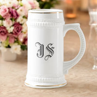 White Ceramic Beer Stein with Custom Initials