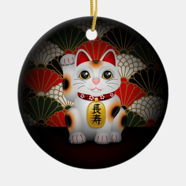 White Ceramic Maneki Neko Ornament (Front)