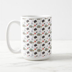 White ceramic mug featuring a playful pattern
