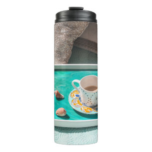 White ceramic mug on white serving tray