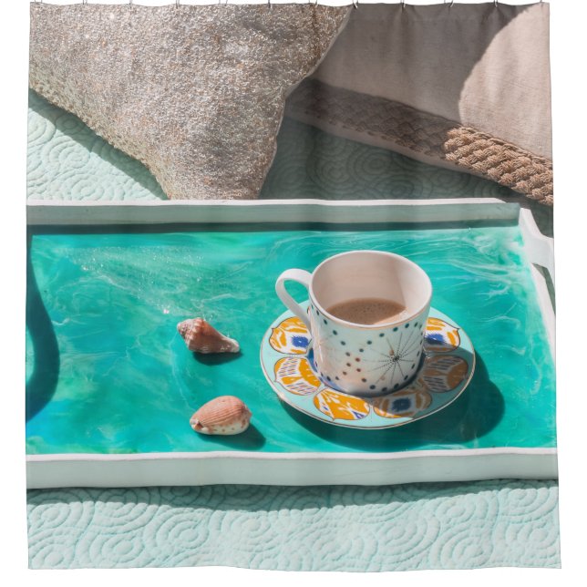 White ceramic mug on white serving tray (Front)