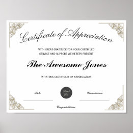 White Certificate of Appreciation Custom Logo Poster