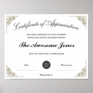 White Certificate of Appreciation Custom Logo Poster