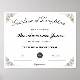 White Certificate of Completion Custom Logo Poster