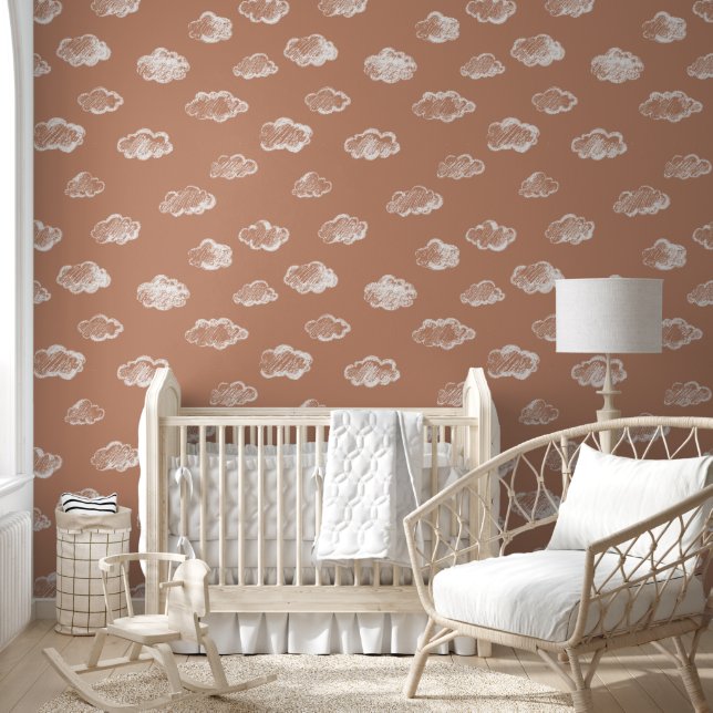 White Chalk Clouds On Sienna Background Wallpaper (Kids)