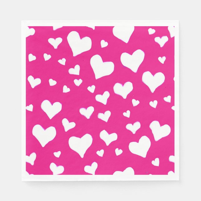 White Chalk Hearts on Fuchsia Pink Napkin (Front)