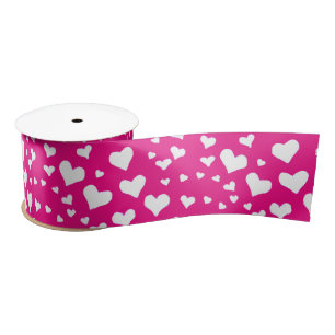 White Chalk Hearts on Fuchsia Pink Satin Ribbon
