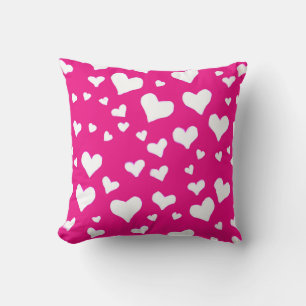 White Chalk Hearts on Fuchsia Pink Throw Pillow