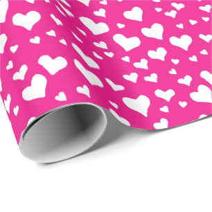 White Chalk Hearts on Fuchsia Pink Wrapping Paper